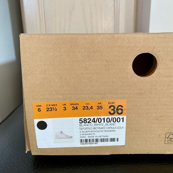 Zara x Gola Collaboration High Top Sneakers - Towel Interior, Leather Size US 6 - Picture 3 of 14